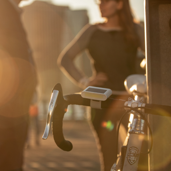 Sustainable bike light set on road bike handlebars