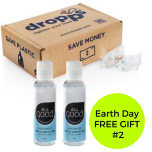 Plastic-free Dropps laundry detergent pods with natural hand sanitizer