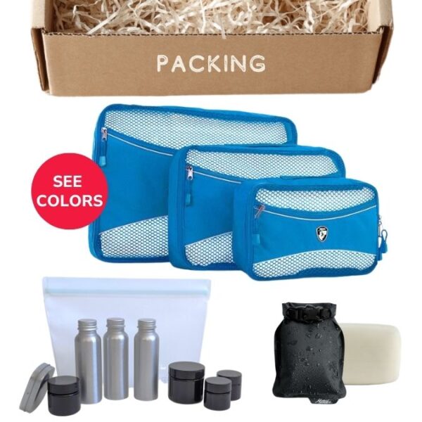 Eco-friendly, packing hacks bundle or gift box of travel gear