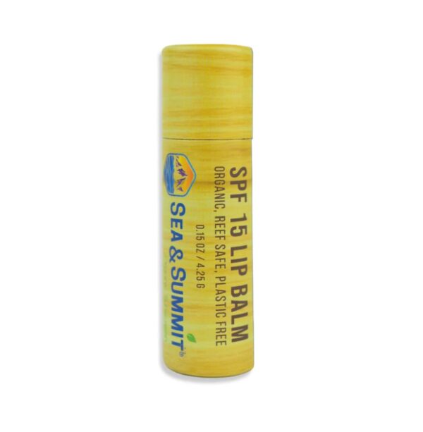 Plastic-free, SPF 15 lip balm tube from Sea & Summit