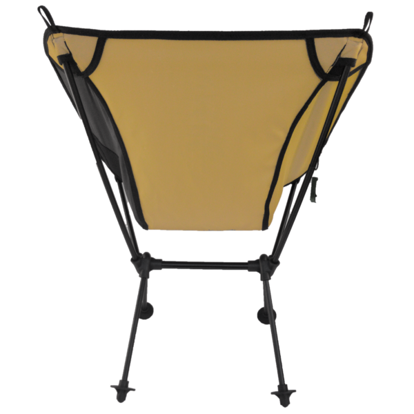 You can see from the back of the Joey foldable travel chair that it has a mesh storage pocket and an integrated bottle opener. This eco-friendly product is made using REPREVE recycled fabric.