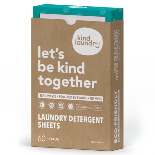 Box of low-waste, plant-based laundry detergent sheets from Kind Laundry