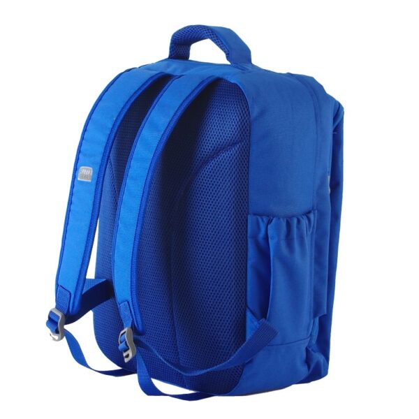 This Dash Pack backpack by LiteGear, shown here in blue, has a padded back, water bottle pocket, and is made from recycled materials.