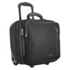 The eco-friendly Hybrid Rolling Tote by LiteGear, shown here in black, has a locking telescoping handle, fits under most airline seats, and can be used as a suitcase or briefcase.