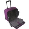 The eco-friendly Hybrid Rolling Tote by LiteGear, shown here in purple, has an internal laptop pocket, is lightweight, and is made from recycled materials.