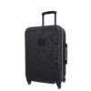 The sustainably made Meridian Luggage by Sherpani, shown here in black, has extensive features, including a strong, anti-crush exterior and a sturdy expandable handle.