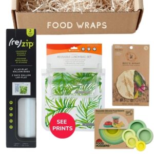 Low waste reusable food storage wraps, bags and huggers set bundle or gift box