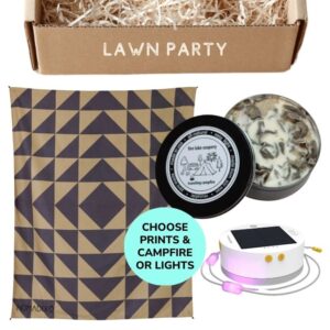 Eco-friendly ground mat, portable campfire and solar string lights featured for set or gift box