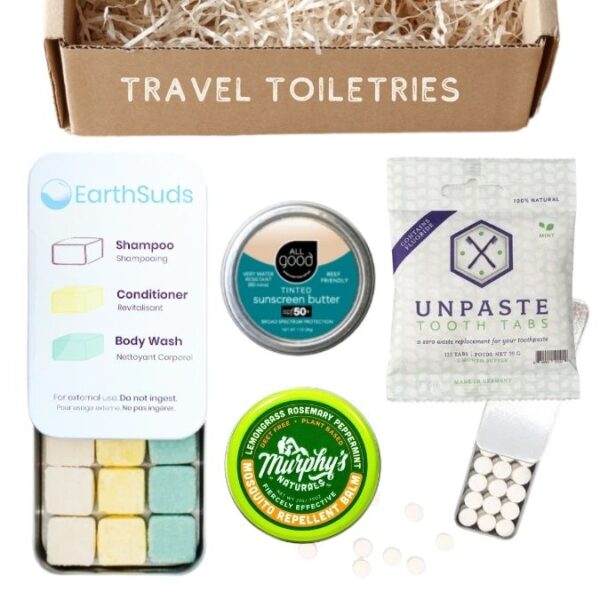 Eco-friendly set of plastic-free toiletry products for bundle or gift box