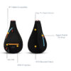 The 100% recycled Sherpani Esprit bag, made in Boulder, Colorado, is shown here in Chromatic. This sustainably made bag is all black and features brightly colored orange and blue zippers with highlighter red zipper pulls.