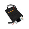 The Sherpani Pica crossbody bag, shown here in Chromatic black with orange zipper and bright red zipper pull, is sustainably-made and has 5 pockets for all your gear.