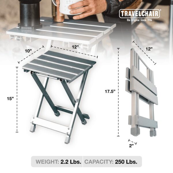 Measurements on weather-resistant Canyon outdoor folding side table