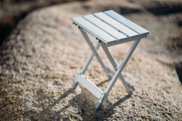 View of small, portable Canyon aluminum outdoor side table