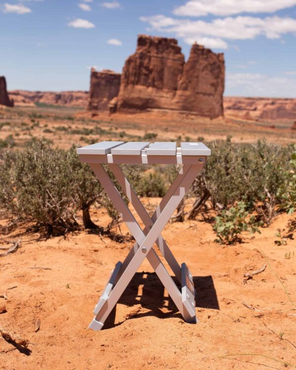 Outdoor view of eco-friendly Canyon aluminum side table