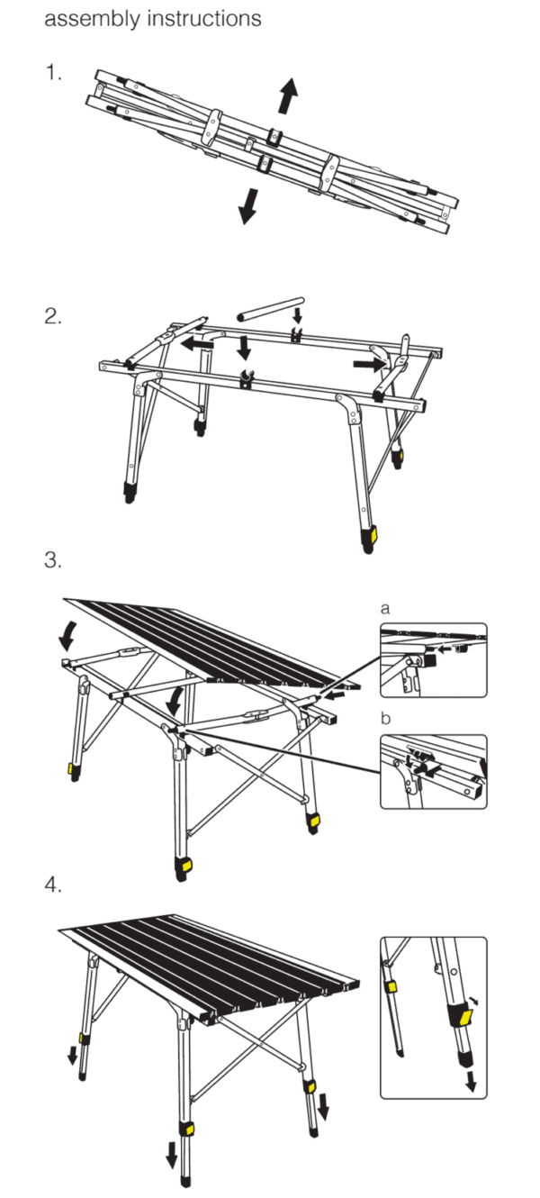 Assembly frame instructions for portable outdoor Grand Canyon table