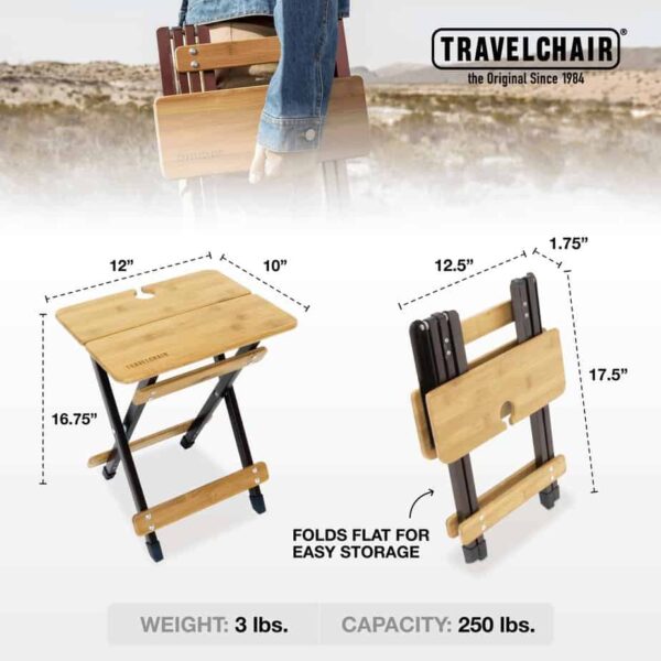 Size information sheet for kanpai bamboo outdoor, foldable side table