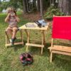 Child on eco-friendly, hand-crafted portable wood furniture set from Blue Ridge Chair Works