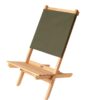 Hand-crafted wood travel chair with olive green back
