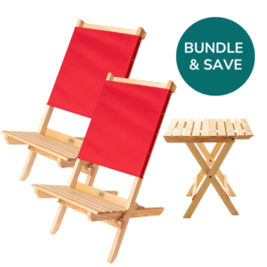 Set of eco-friendly, wood travel chairs and table made in the USA