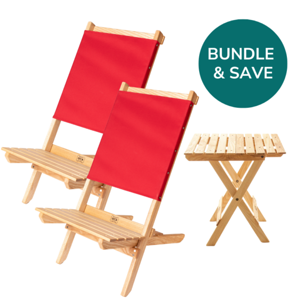 Set of eco-friendly, wood travel chairs and table made in the USA