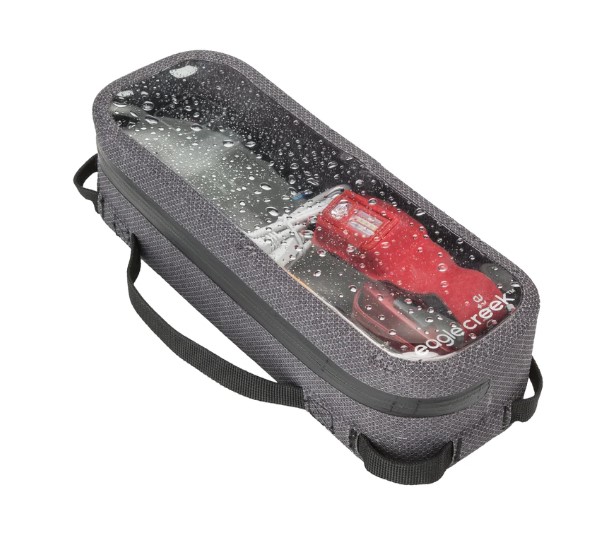 Electronic items in waterproof recycled dry bag pouch for water sports and sustainable travel