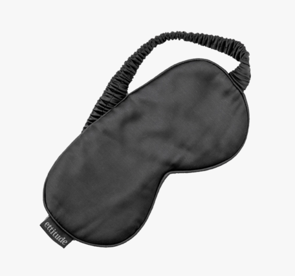 View of slate grey bamboo lyocell eye mask for sustainable travel