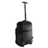 The Rolling Mobile Pro Backpack, shown here in black, is a bag that converts to a rolling carry-on with sturdy inline skate wheels and is made from recycled materials.