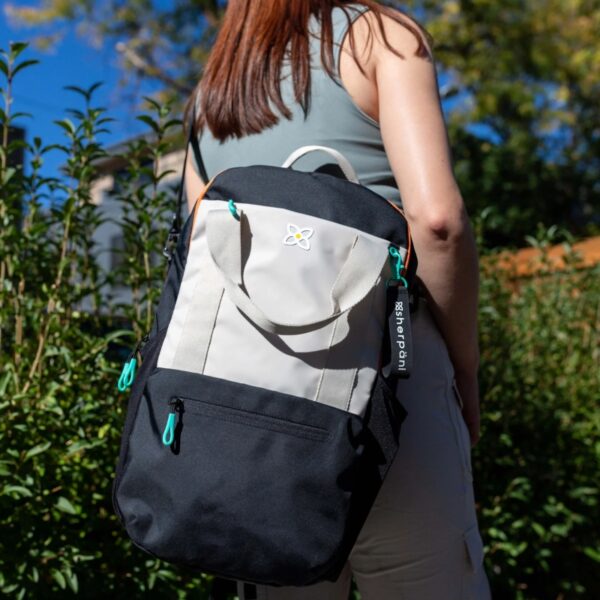 This shows an example of someone wearing the Camden Convertible Backpack as a crossbody bag. The adjustable and detachable crossbody strap is 24-48 inches.