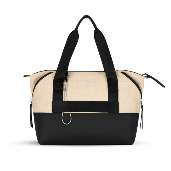 This shows the backside of the Sherpani Eclipse Convertible Travel Bag in the straw color.