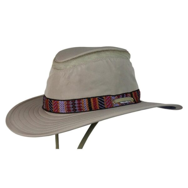 This sand colored Aztec Boater Recycled hat is made from 100% recycled bottles. It even floats! There's a chin cord with a secure toggle, as well as an inside secret pocket and ventilation. It comes in one color and 5 sizes: small, medium, large, x-large, xx-large.
