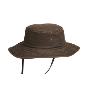 The Dusty Road Aussie Waterproof Cotton Hat comes in one color, brown. It offers 50+ UPF protection. It's made with weathered cotton and comes in 5 sizes: small, medium, large, x-large, xx-large.