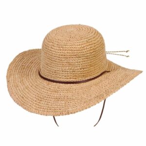 This natural-colored Tuscany Wide Brim Straw hat is hand-braided with organic raffia. The wide brim offers maximum sun protection and the leather chin cord helps keep this hat in place, even on a windy day. Only offered in one size and color.
