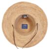 This shows the inside of the natural-colored Tuscany Wide Brim Straw hat. You can see the inner Terry Stretch Band to help with that perfect fit. The wide brim of this hat offers maximum sun protection. The leather chin cord helps keep it in place, even on a windy day. Only offered in one size and color.